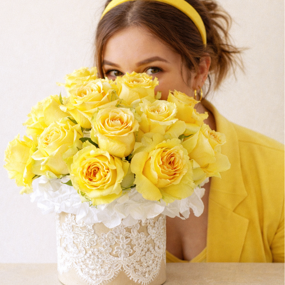 Elegant Yellow Roses with Lace