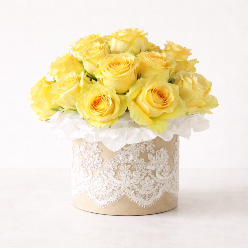Elegant Yellow Roses with Lace