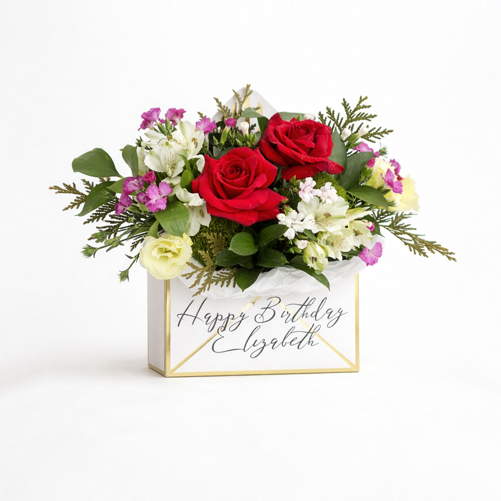 Custom Floral Envelope Box – Red Rose Mix