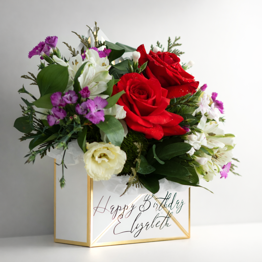 Custom Floral Envelope Box – Red Rose Mix