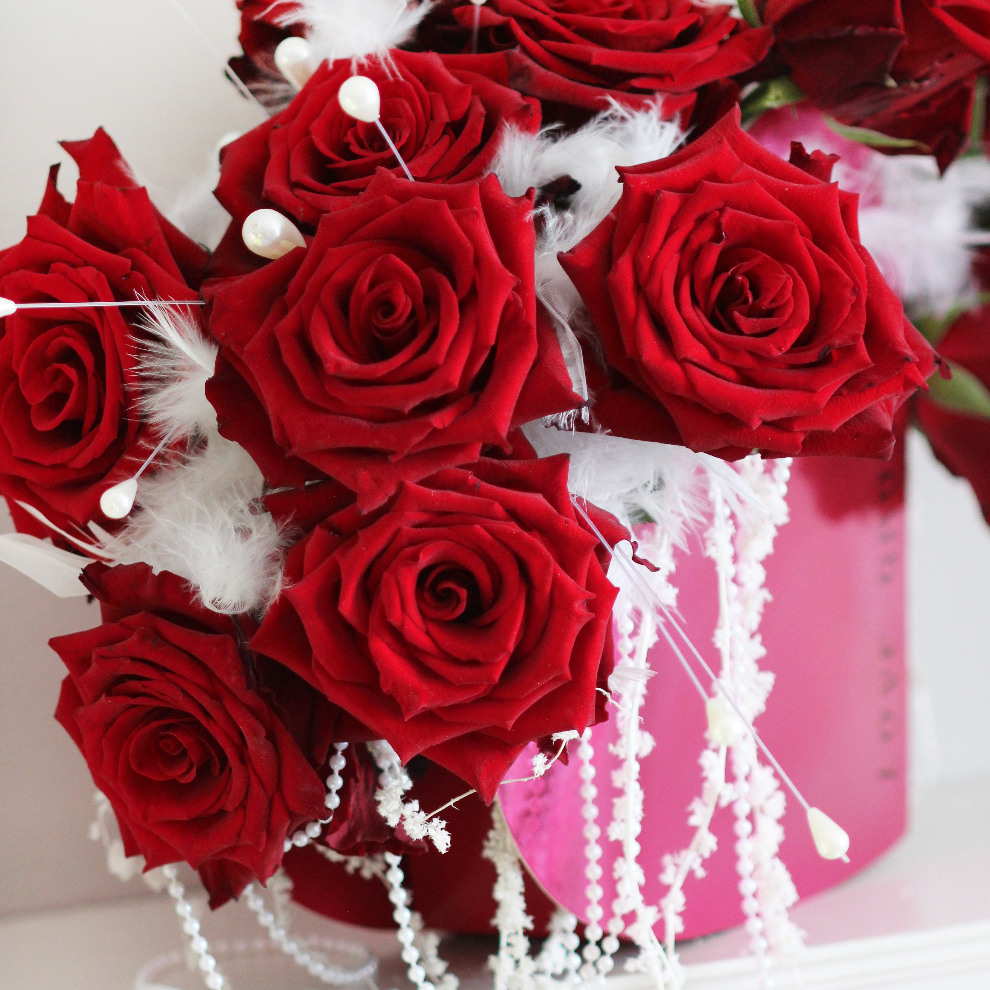 Luxury Heart Box with Roses, Feathers & Pearls