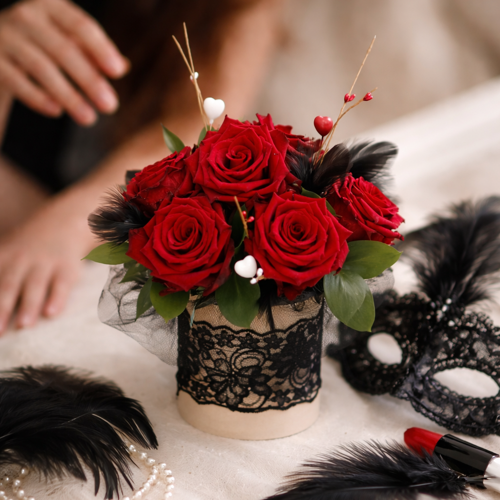 Black Lace Rose Arrangement