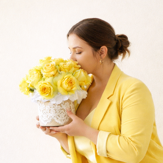 Elegant Yellow Roses with Lace